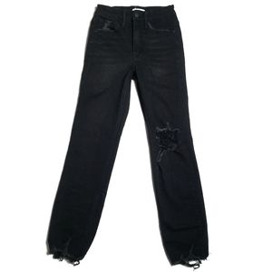 Good American Good Legs Distressed Black Cigarette Skinny Jeans size 24